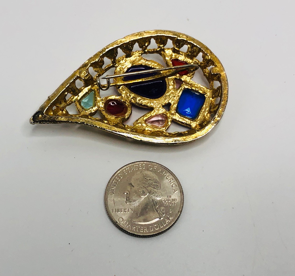 Vintage fruit salad goldtone brooch 2 1/2 inches