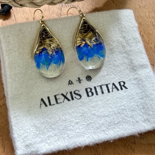 100% Authentic Alexis Bittar Clear, Gold, Black & Blue Lucite Earrings
