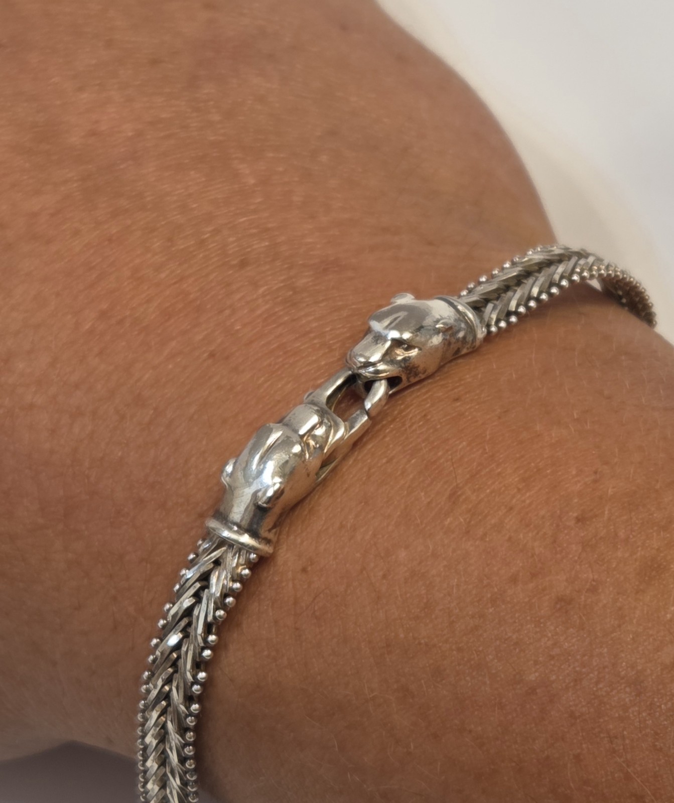 Vintage Milor Sterling Silver Italian Panther Puma Heads Bracelet 8.75″