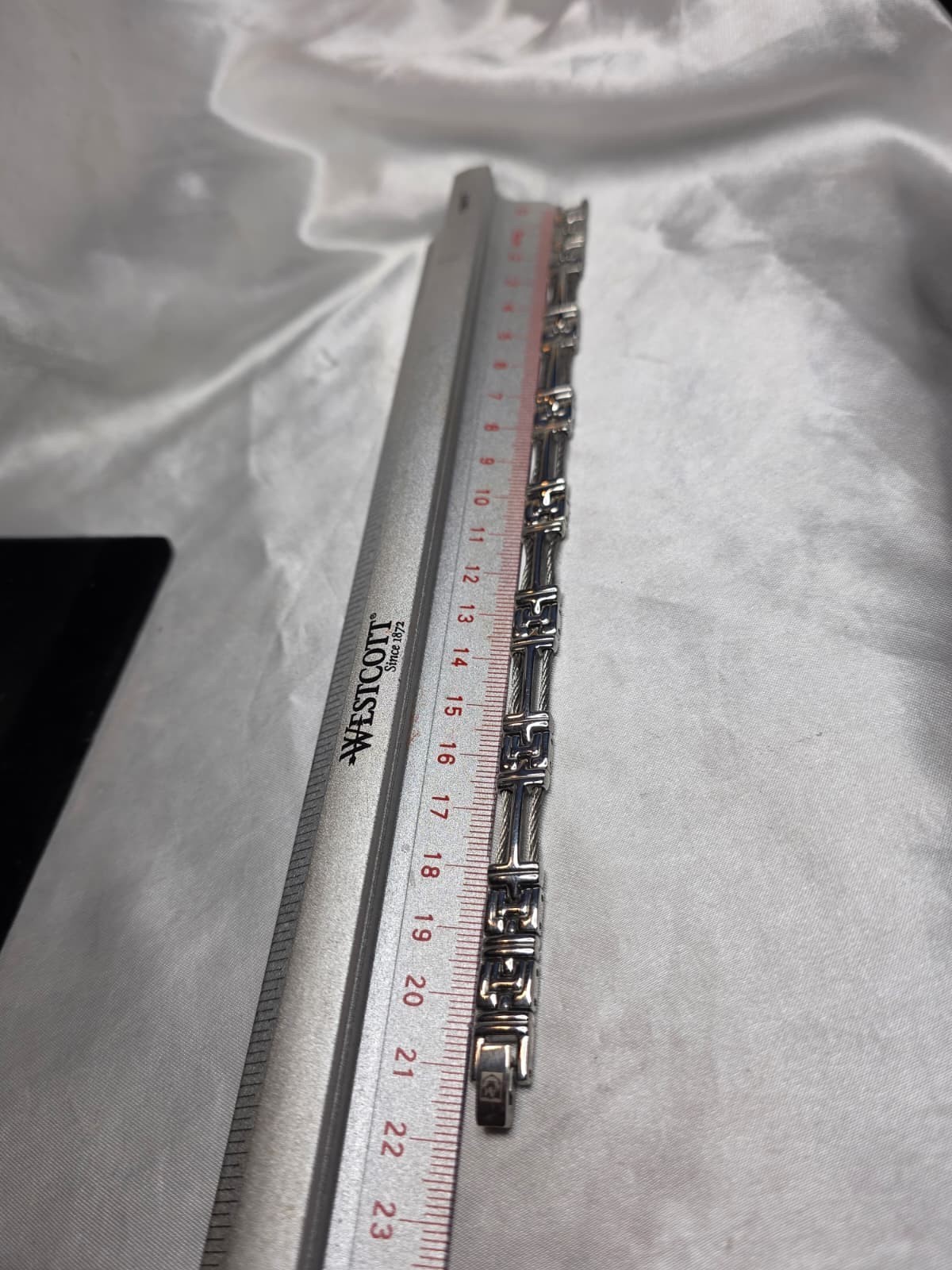 Stainless Steel Bracelet Silver Greek Key Cable Link Unisex Jewelry | 8.25in