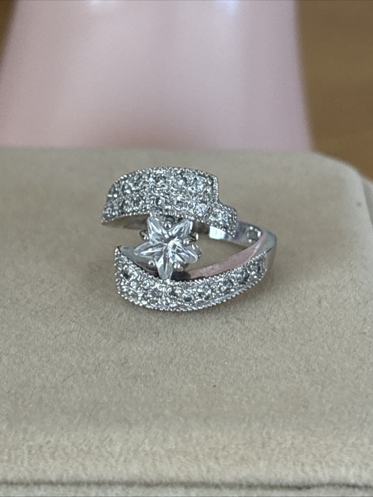 Sterling Silver Palladium Cubic Zirconia Bold Shooting Star Ring Size 6