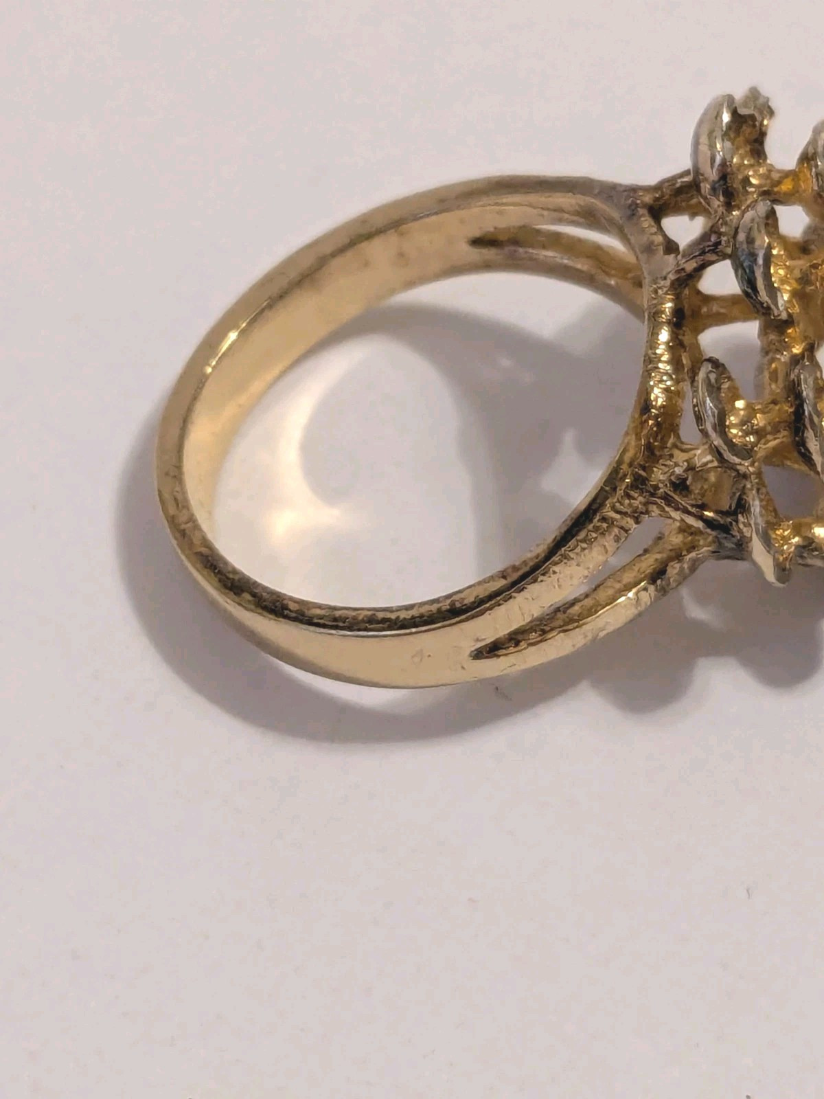 Signed M Gold Plated 925 Silver Dome Flower Nugget Style Cocktail Ring. Size 8.