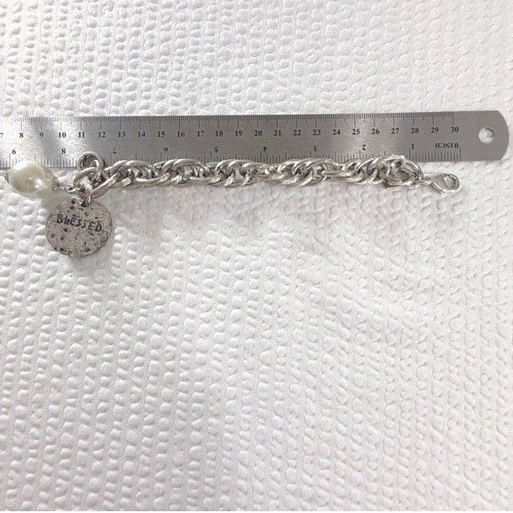 Atelier Charm Bracelet 8 Inch Silver Tone Blessed Disc Faux Pearl Jewelry
