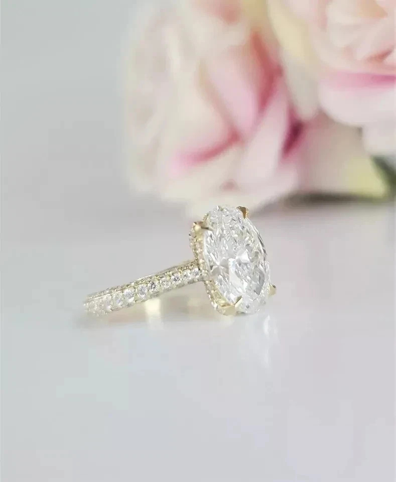 Lab Grown Diamond Wedding Ring 2.70 Ct 14k Yellow Gold Oval cut IGI E F VVS CVD