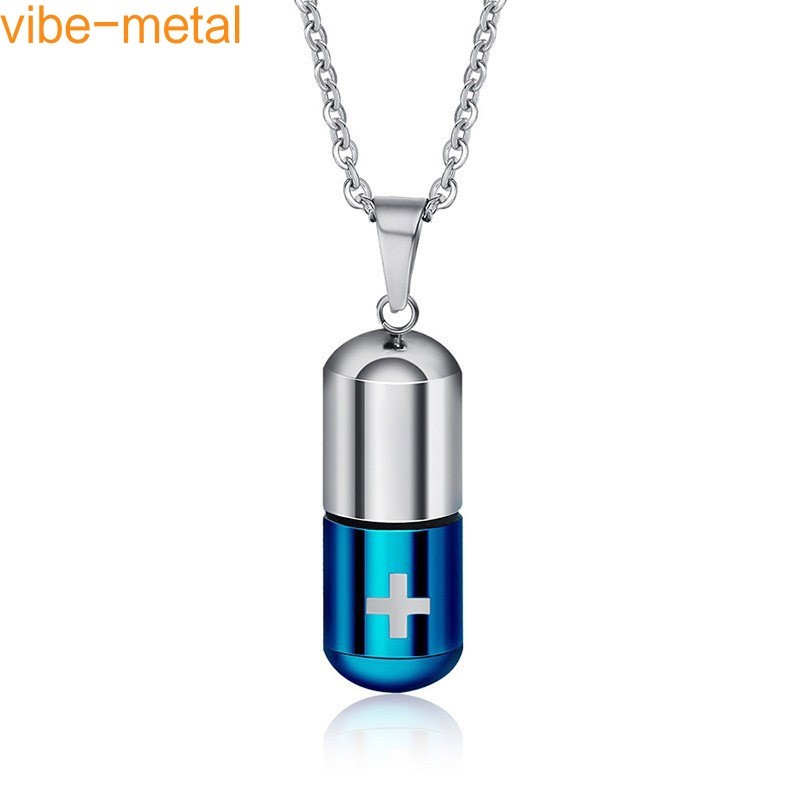 Medical Cross Pill Container Holder Stainless Steel Pendant Necklace Choker Gift