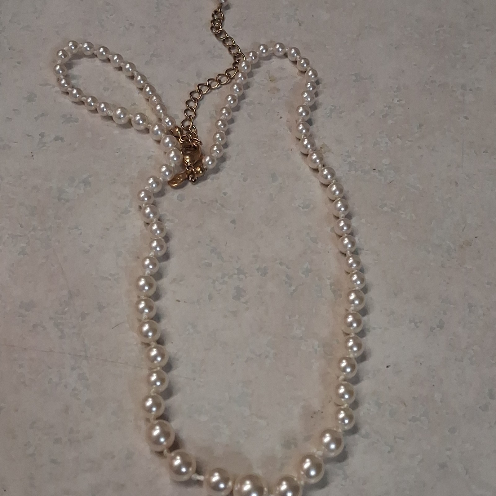 PMA White Imitation Pearl Beaded Necklace, Gold Tone, Lobster Clasp, Signed