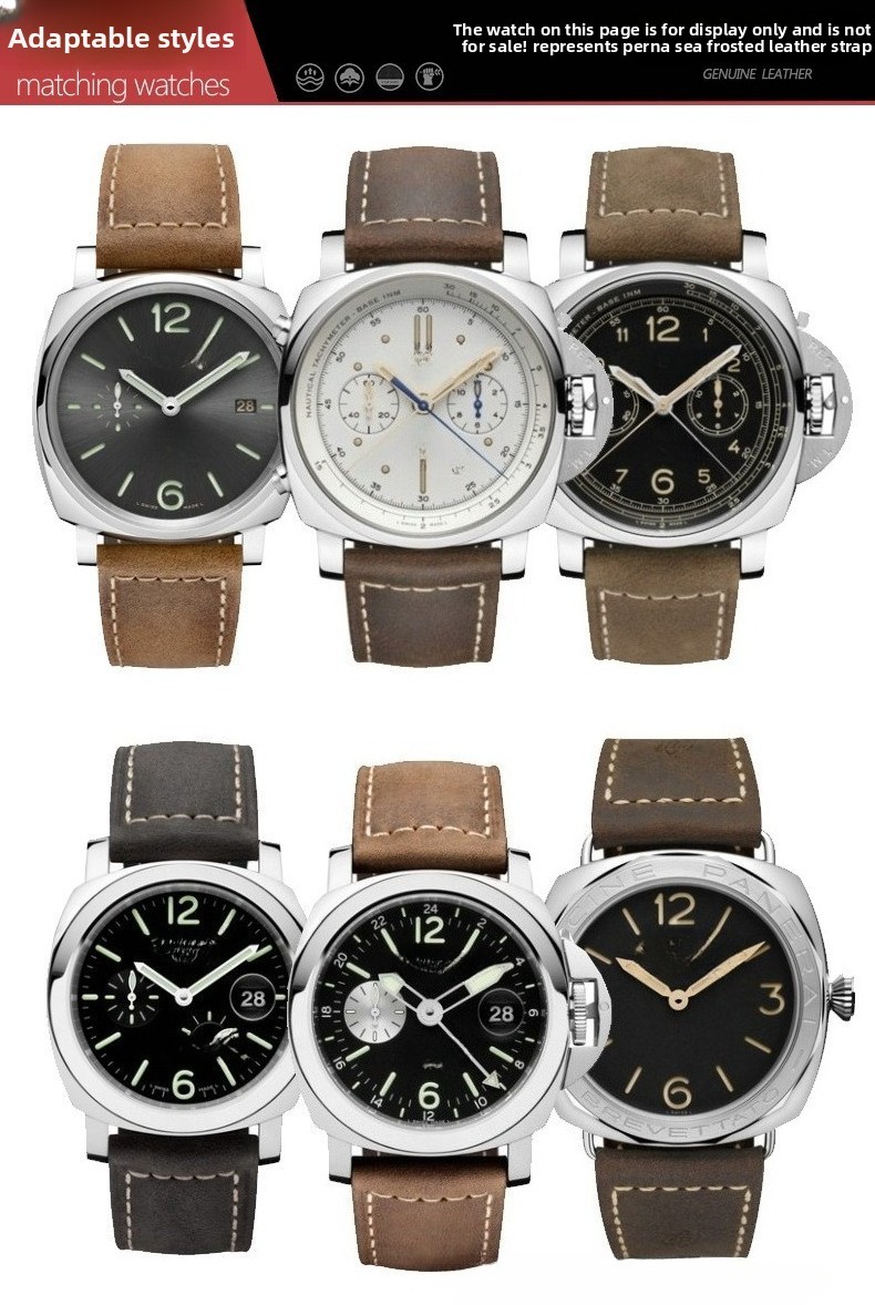 Cowhide Genuine Leather Watch Straps Mens Wristband for Panerai 20 22 24 26mm