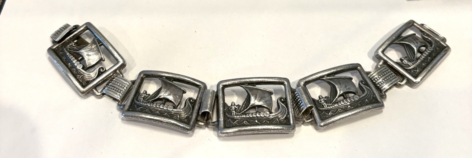 Martin Elmblad 1947 Sterling Silver Viking Ship Bracelet Stockholm 7.75 Inch