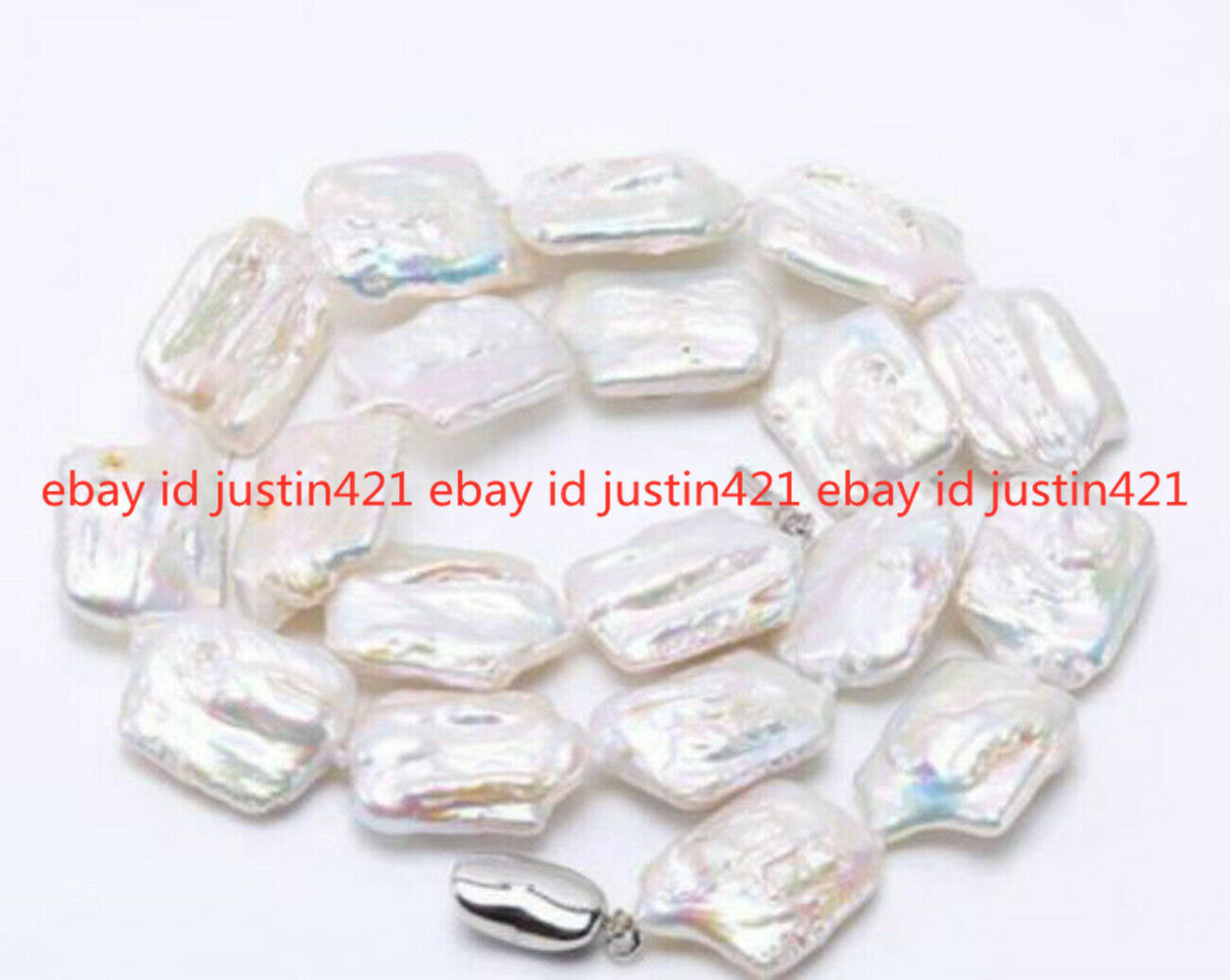 Natural 17×21mm White Rectangle Baroque Freshwater Pearl Necklace 16-36″ AAA