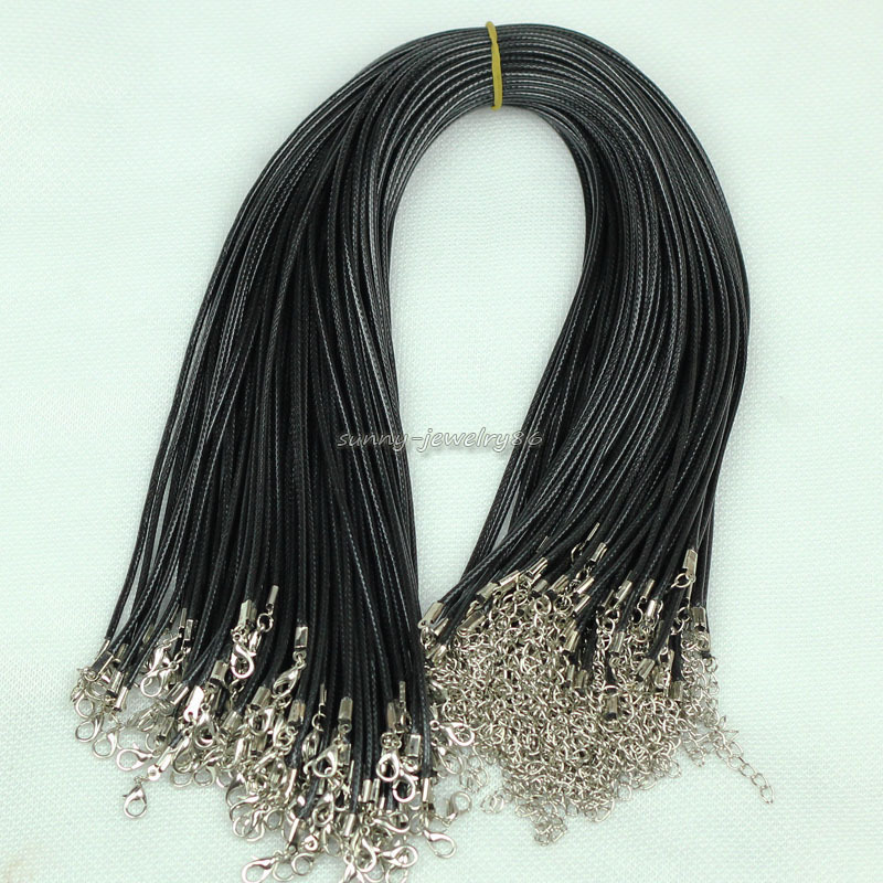 10/20/50pcs Black Waxed Cotton Necklace Cords 1.5mm/2mm 18″ For Pendant Necklace