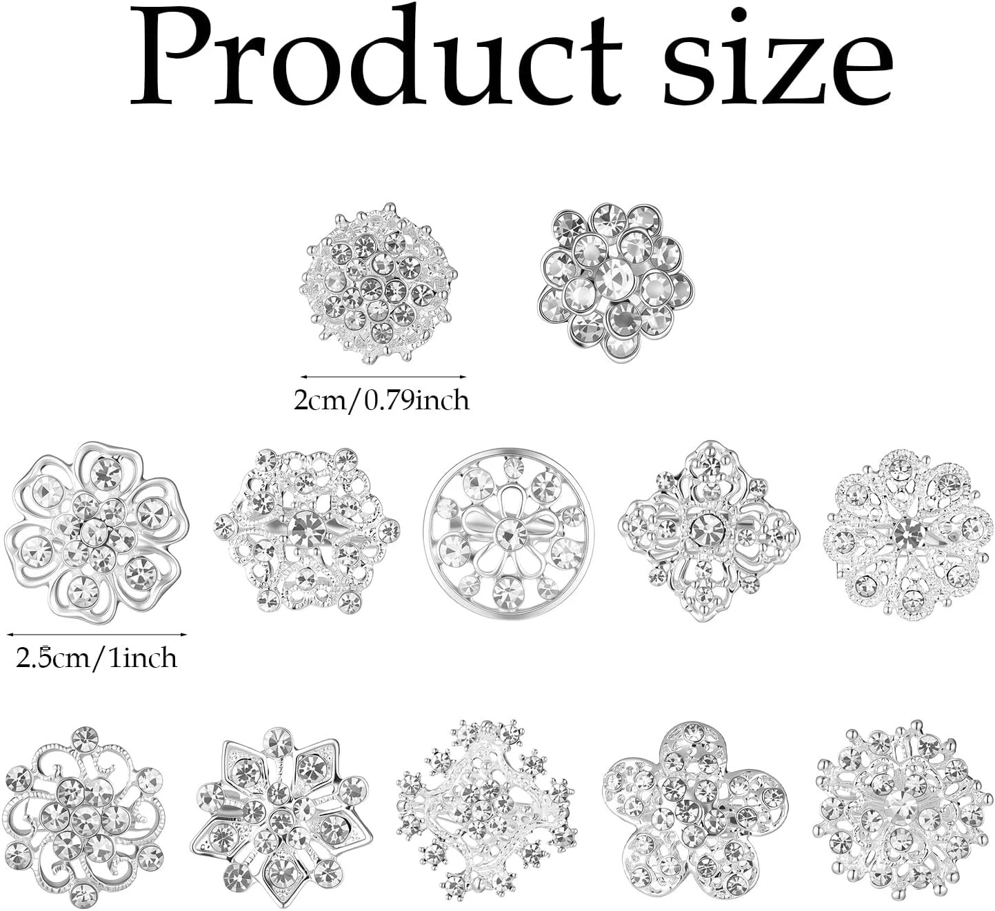 12 Pieces Sliver Crystal Wedding Bouquet Brooches for Women, Rhinestone Flower B