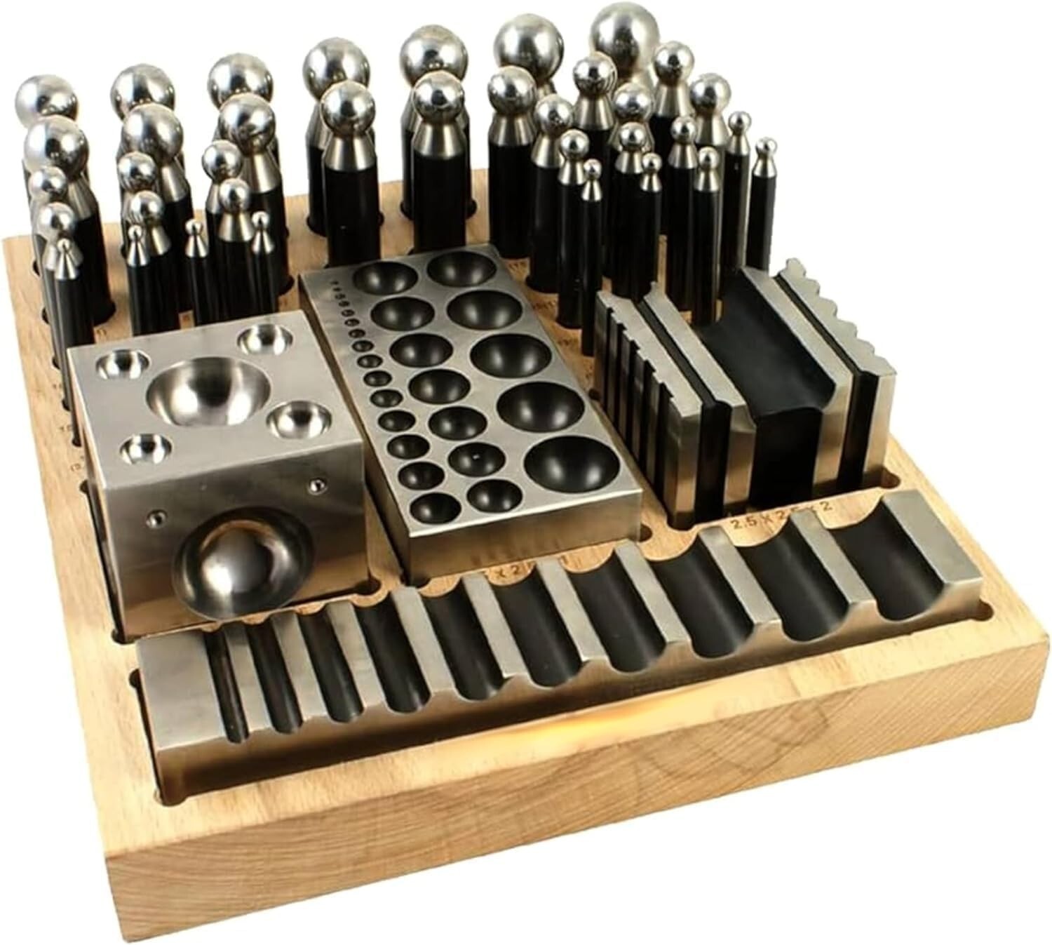 Complete Metal Jewelry Dapping Doming Punch Set Wooden Block Base Tool (41 pcs)