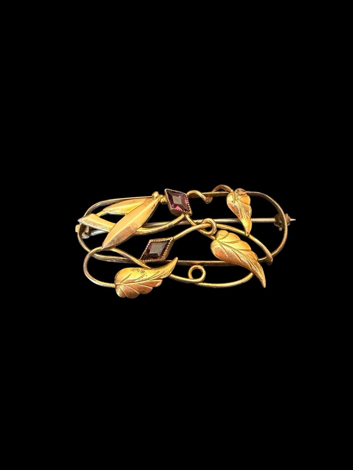 Older Gold Filled Floral Brooch With Purple Stone Accents