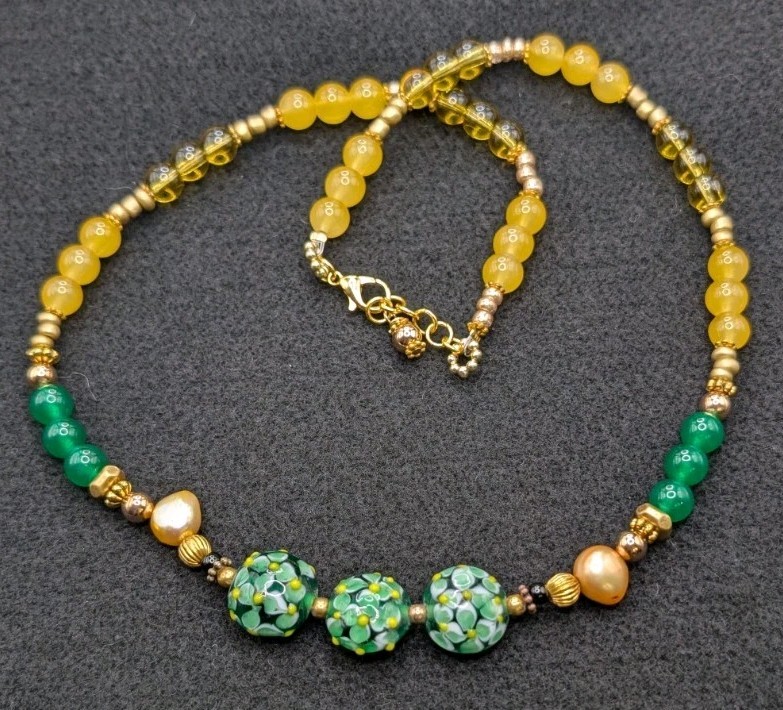 Women’s Stylish Artisan Lampwork Mixed Beaded Necklace 21″ Long
