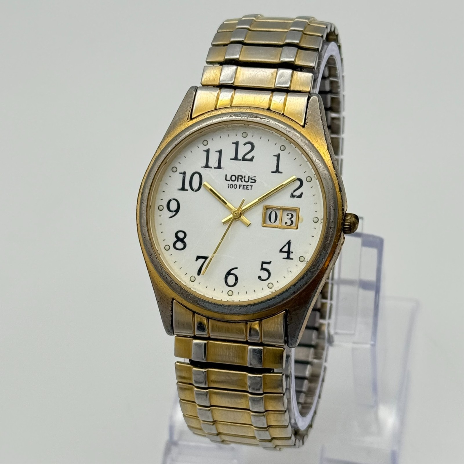 Men’s LORUS Gold Tone Classic Big Date Bracelet Watch, 37mm, White Dial LR0066