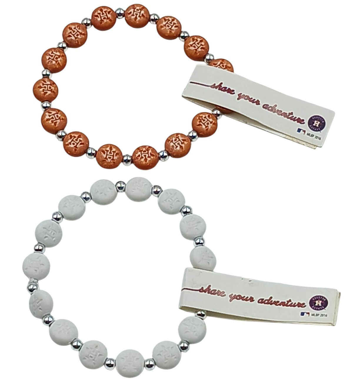 TRRTLZ MLB Houston Astros Stretch Bracelet 2 pc Orange White Silver Bead Spacer