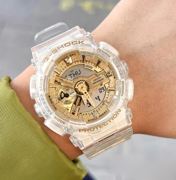 Casio G-Shock GMA-S110SG-7A Gold Tone Transparent Design Analog Digital Watch