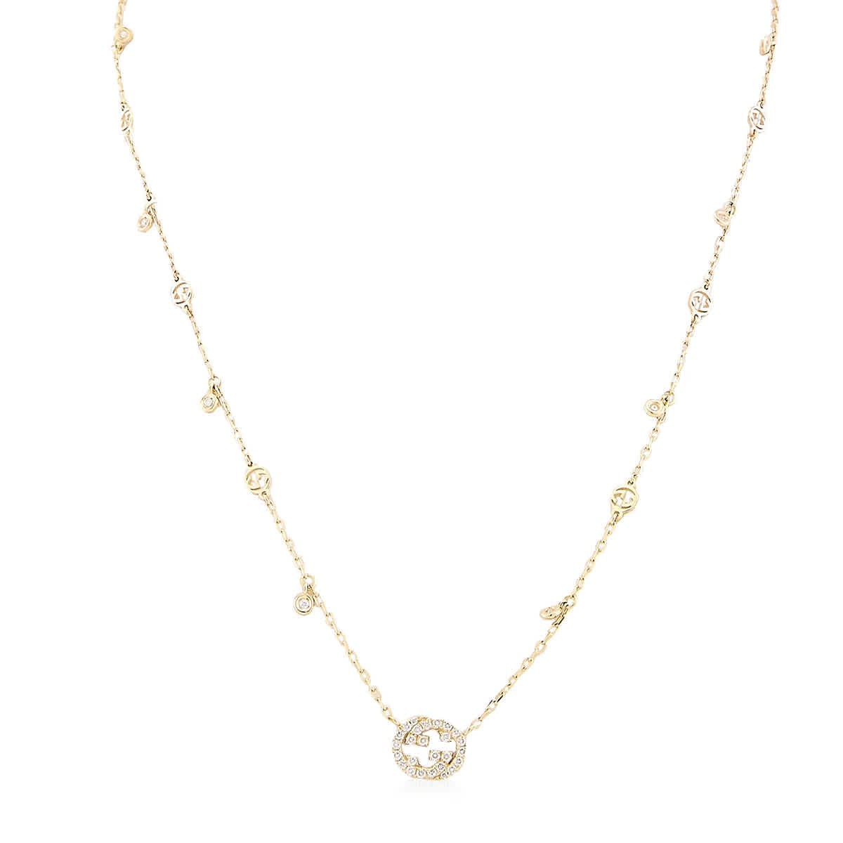 Gucci Interlocking G 18Ct Yellow Gold 0.27Ct Diamond Necklace – Ybb729402002