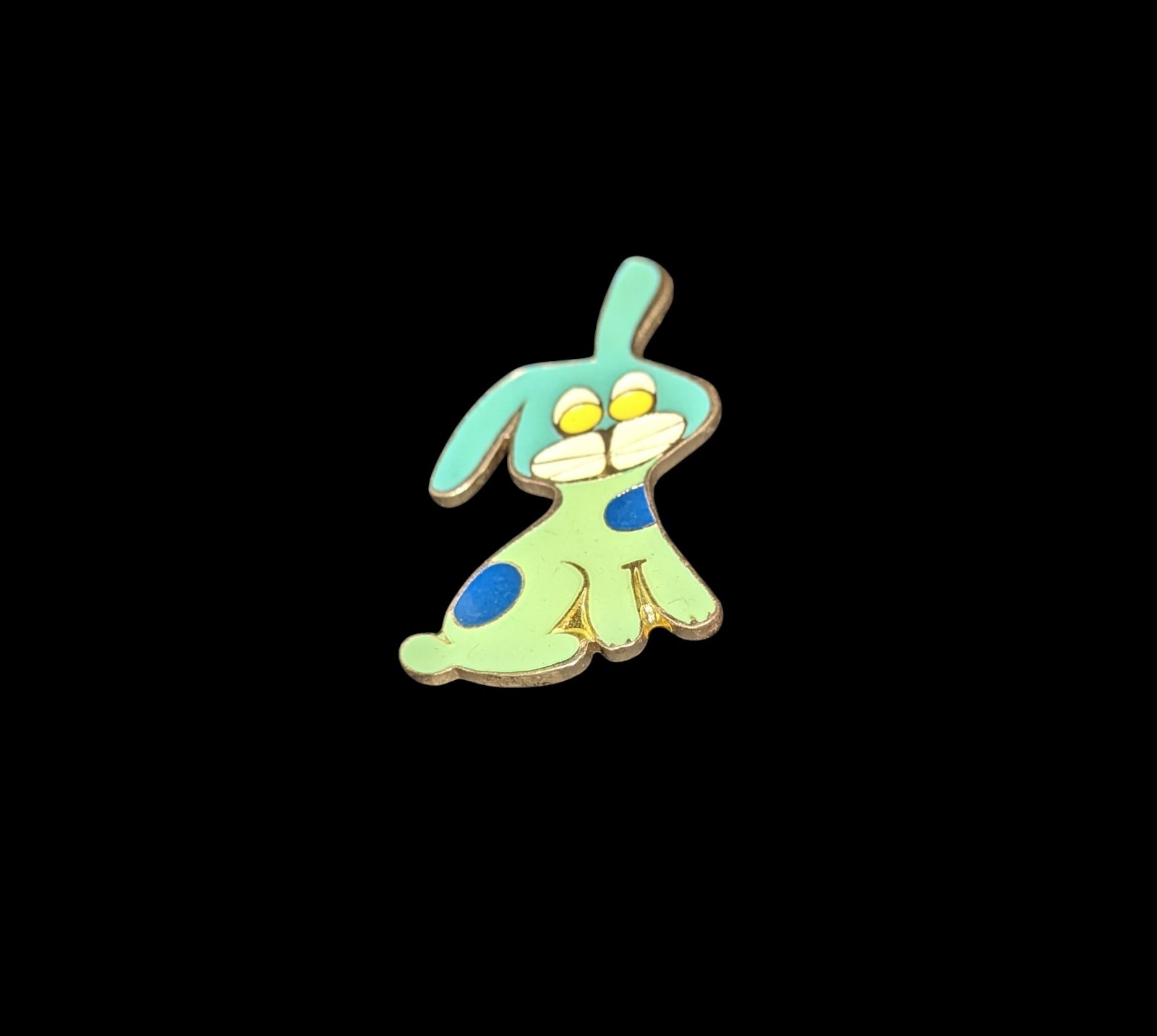 Vintage Green and Blue Bunny Cloisonne Enamel Pin Brooch 80s 90s