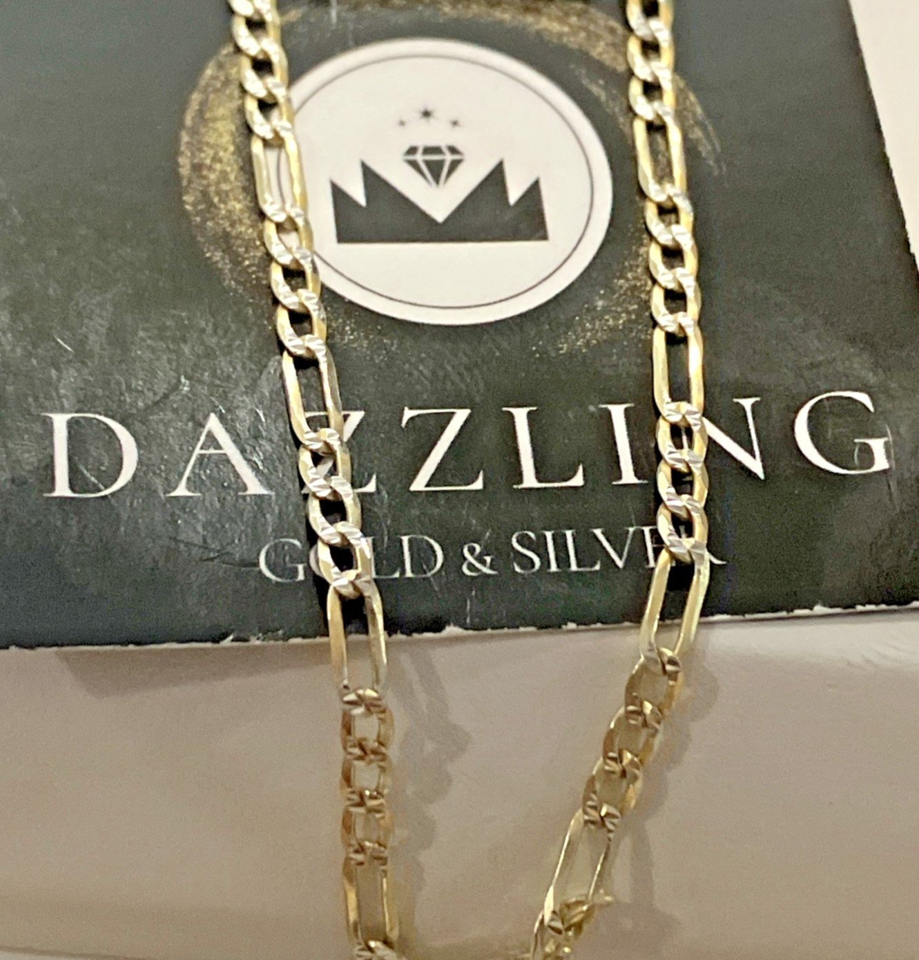 925 Sterling Silver Italy Solid Figaro Bracelet 2Tone-Gold 2.4grams 2.7mm 8” New