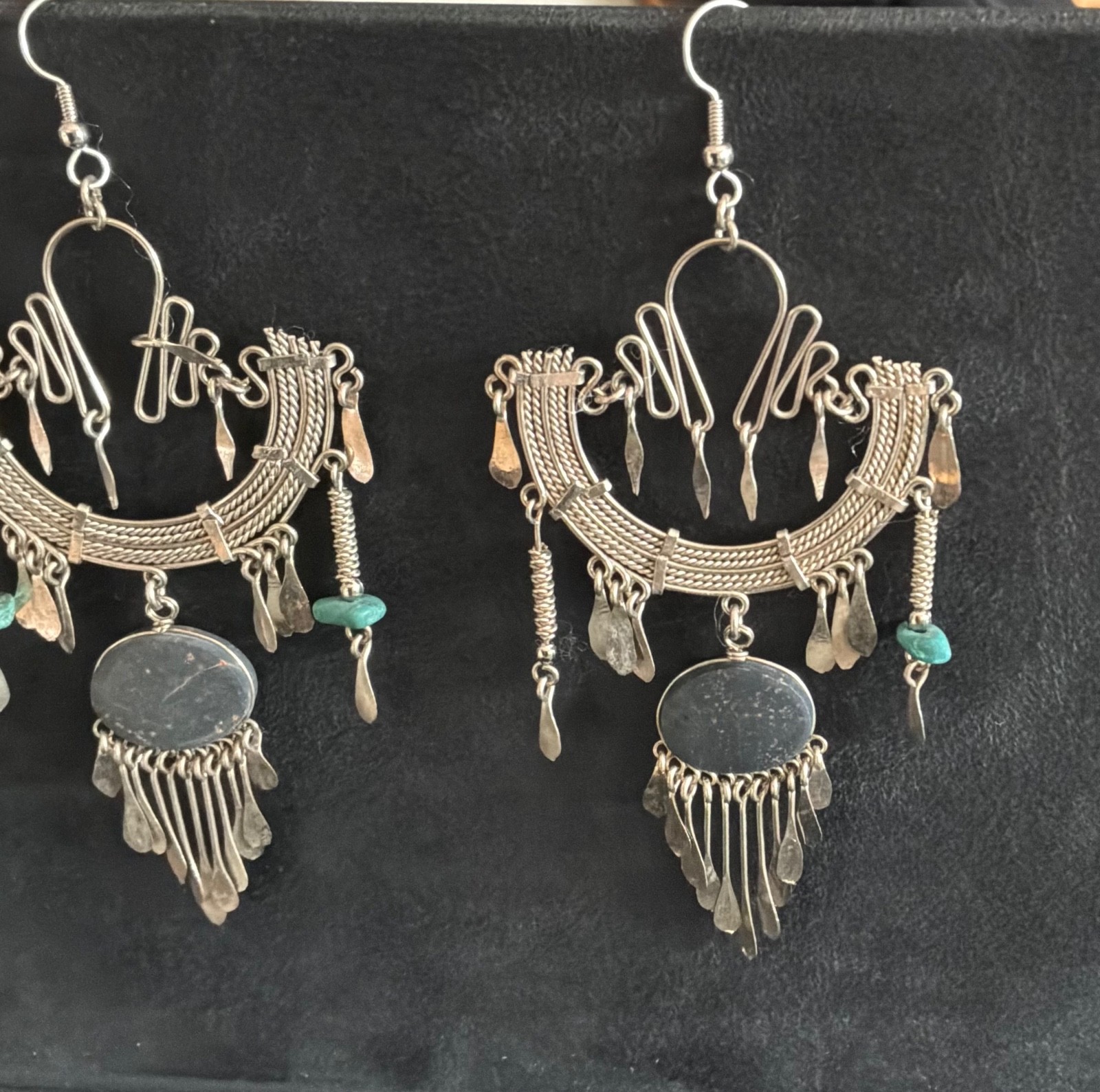 SILVER AND TURQUOISE EARRINGS! Chandelier with beautiful details!
