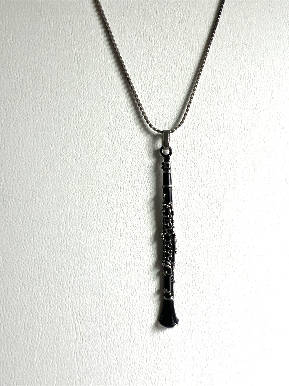 Future Primitive Oboe Necklace Instrument Enamel Black Silver Chain Pendant