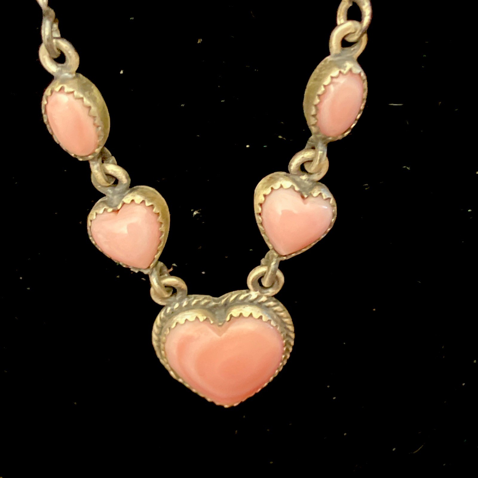 Pink Conch Shell Heart Station Necklace 18″ Cable Signed Natural Sterling 925
