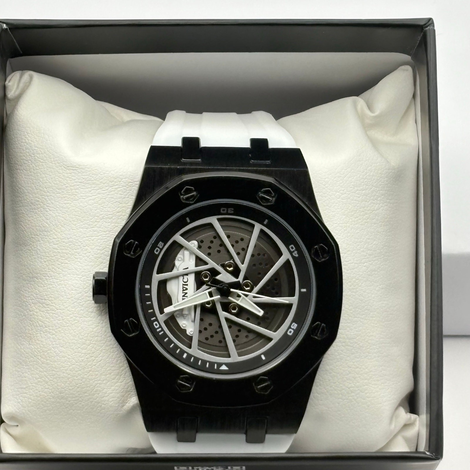 Invicta Speedway Rim 69492 Men’s 42mm Black Skeleton Dial White Silicone Watch