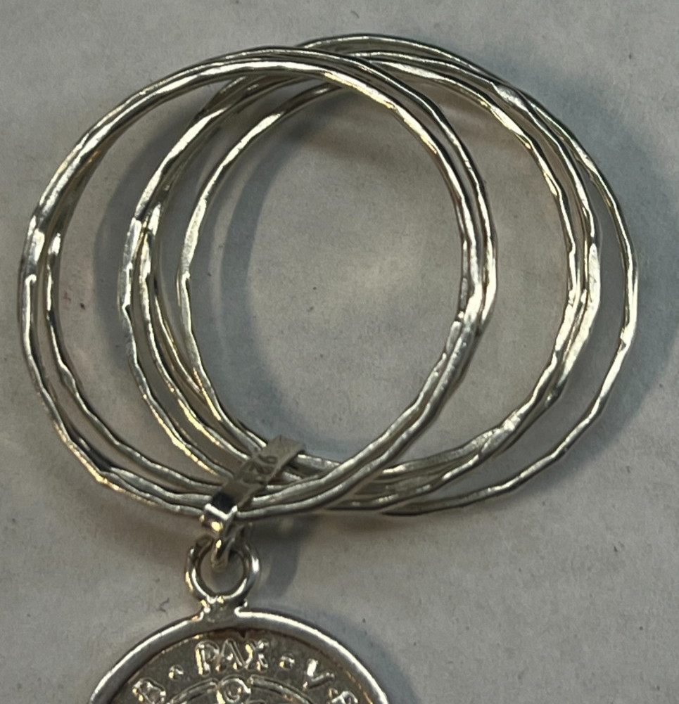 925 Sterling Silver St Benedict Medal Charm Linked Multi-Band Ring Size 10