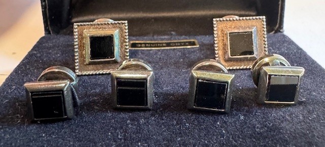 Nordstrom Black Onyx Silver Cuff Links & Studs in Original Box Ships FREE in USA