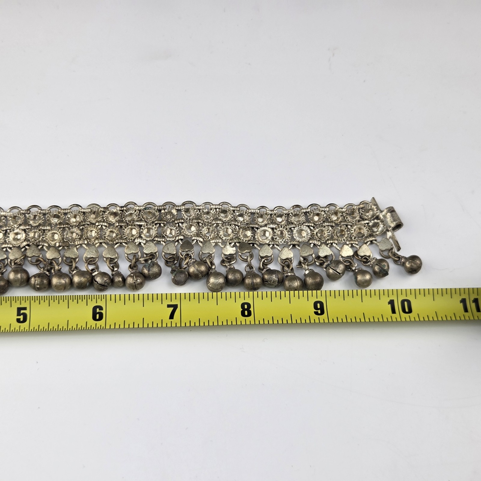Yemenite Anklette 10.5″ Jingling Silver Tone Bells Metal With Heart Design