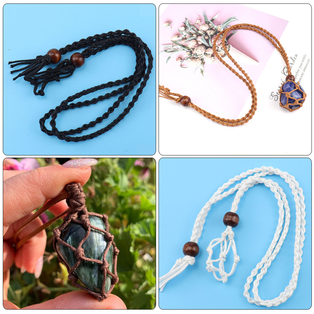 6PCS Cord Stone Necklace Holders Woven Stone Holder Crystal Necklace Holders