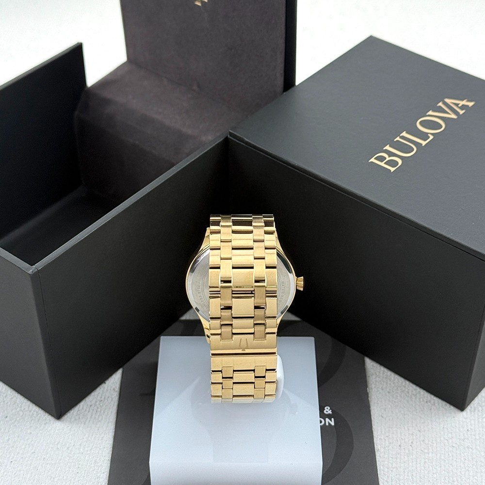Bulova Men’s Classic Diamond 97D108 Black Dial Gold Stainless Quartz Watch 40mm