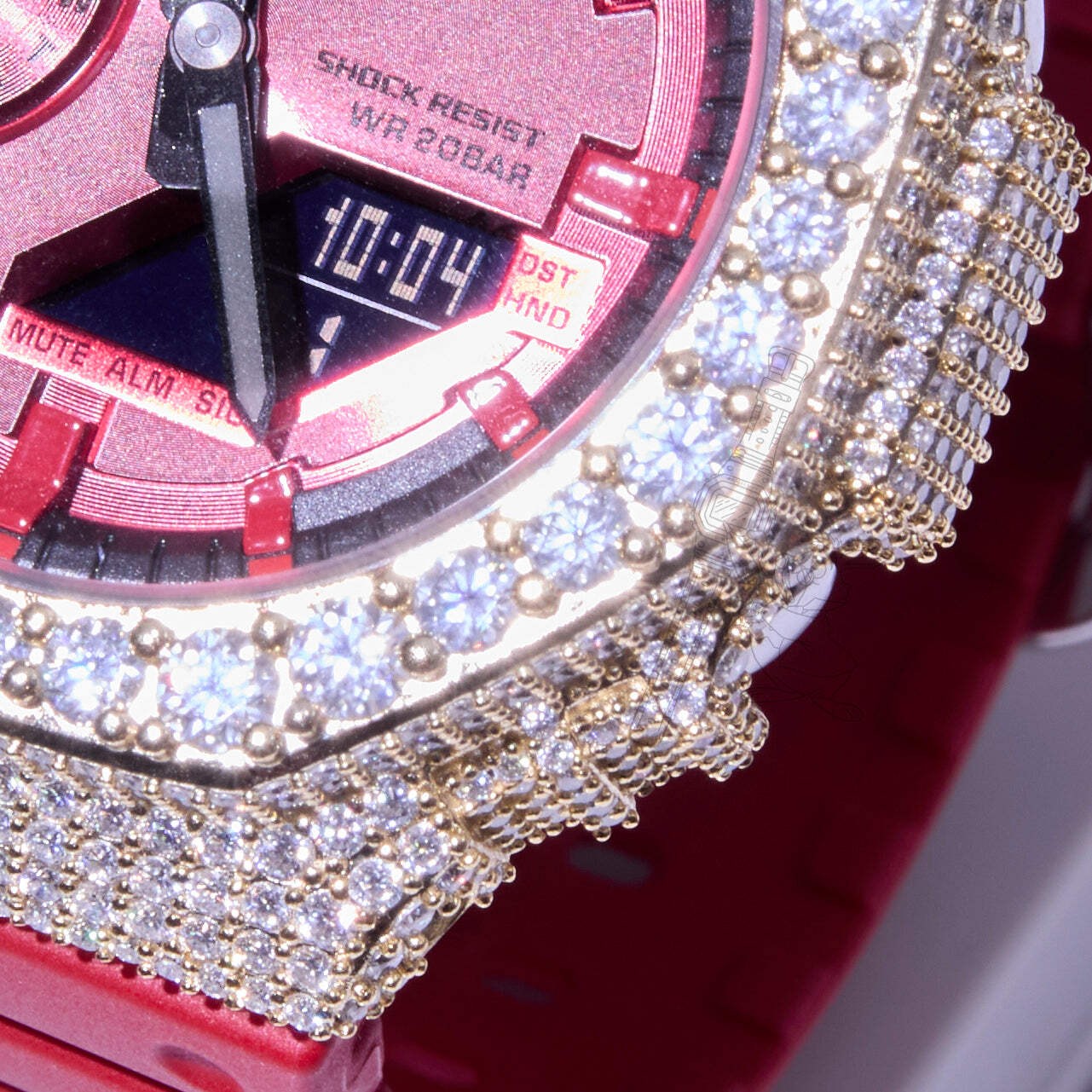 Casio G-Shock GA2100 Red Dial Iced Out Moissanite Mod D Color VVS Men’s Watch