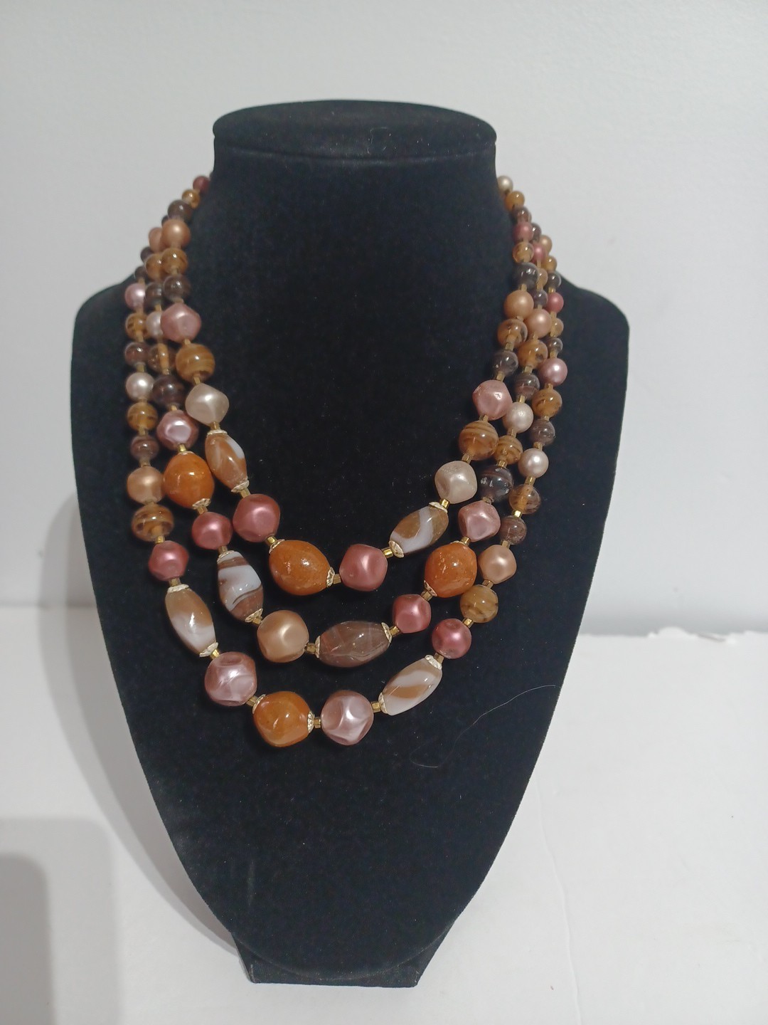 Vintage Multi-Strand Necklace Featuring Various Polished Stones