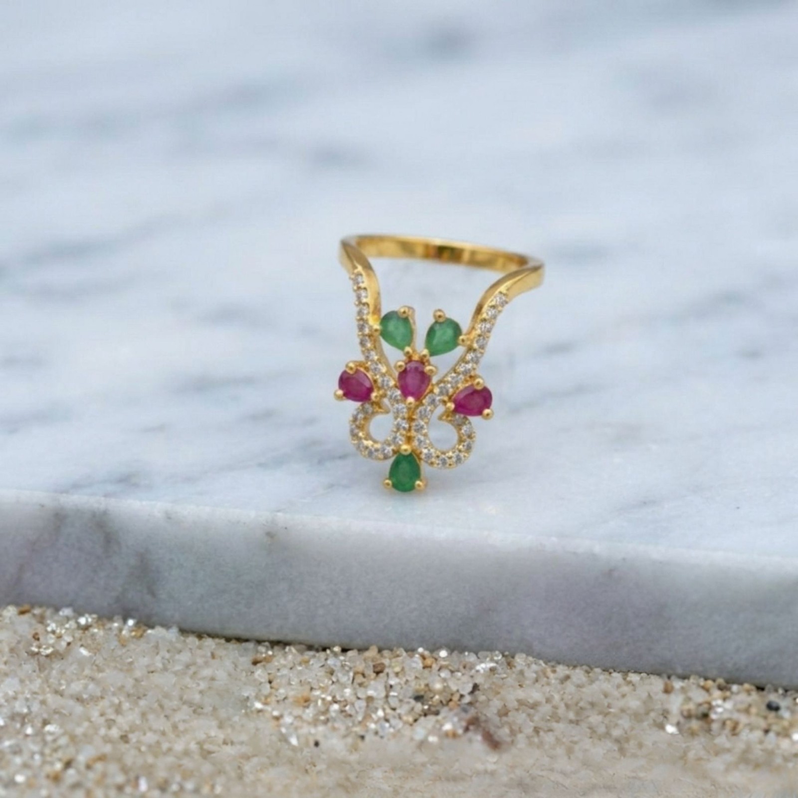 Gold Plated CZ Vanki Ring: Adjustable Indian Design