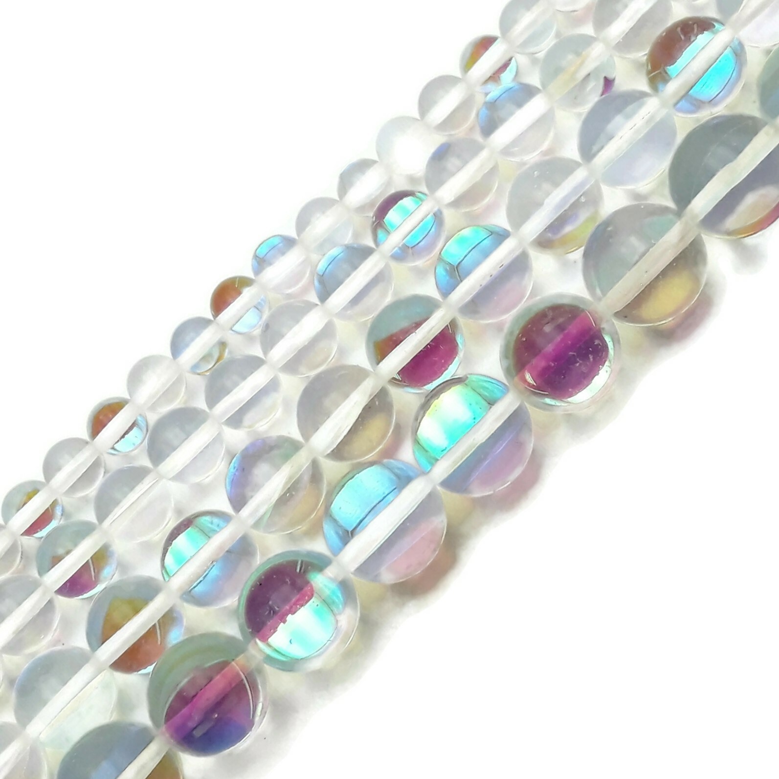 Clear Mystic Mermaid Glass Smooth Round Beads 6mm 8mm 10mm 12mm 15.5″ Strand