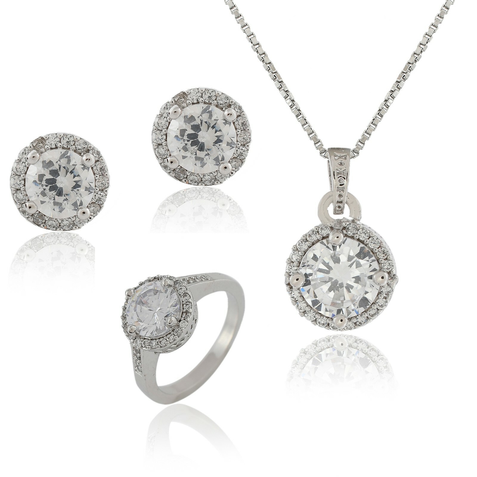 Pendant Necklace Set Earring Ring Wedding Sets Women Cubic Zirconia Jewelry Gift