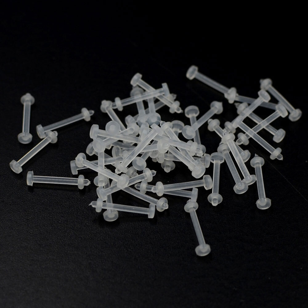 2x Clear Transparent Invisible Nose Stud. See Through Nose Stud Plastic Piercing