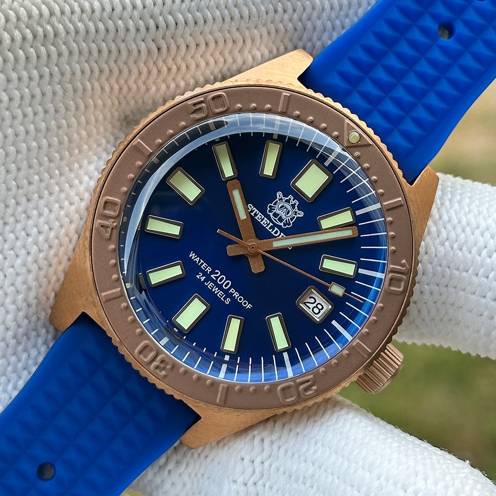 STEELDIVE SD1962S Mens Bronze 41.9mm 200M Automatic Dive Watch NH35 Blue