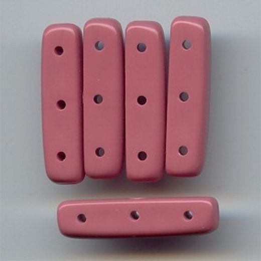 24 VINTAGE DUSTY ROSE ACRYLIC 30x8mm. 3-HOLE RECTANGLE SPACER BAR BEADS 6667