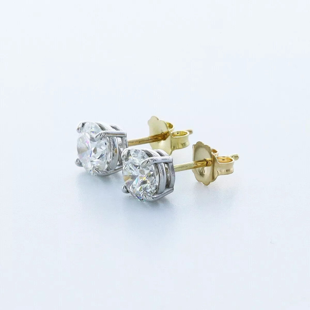 Stud Earrings Classic Solid 14K Yellow Gold 2.07 CT Round Natural Diamond F VS1