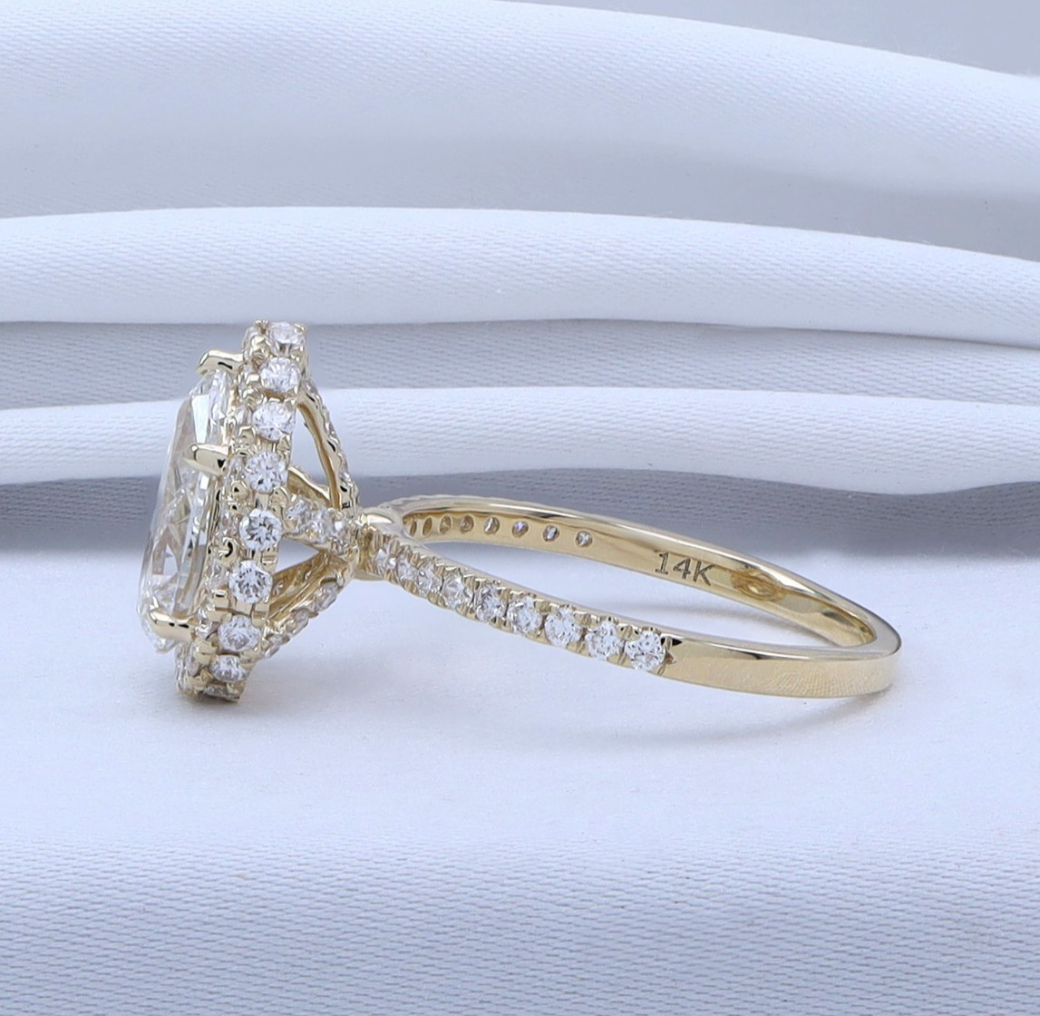 2.60 Ct Pear Lab Grown Diamond Hidden Halo Engagement Ring 14K Yellow Gold