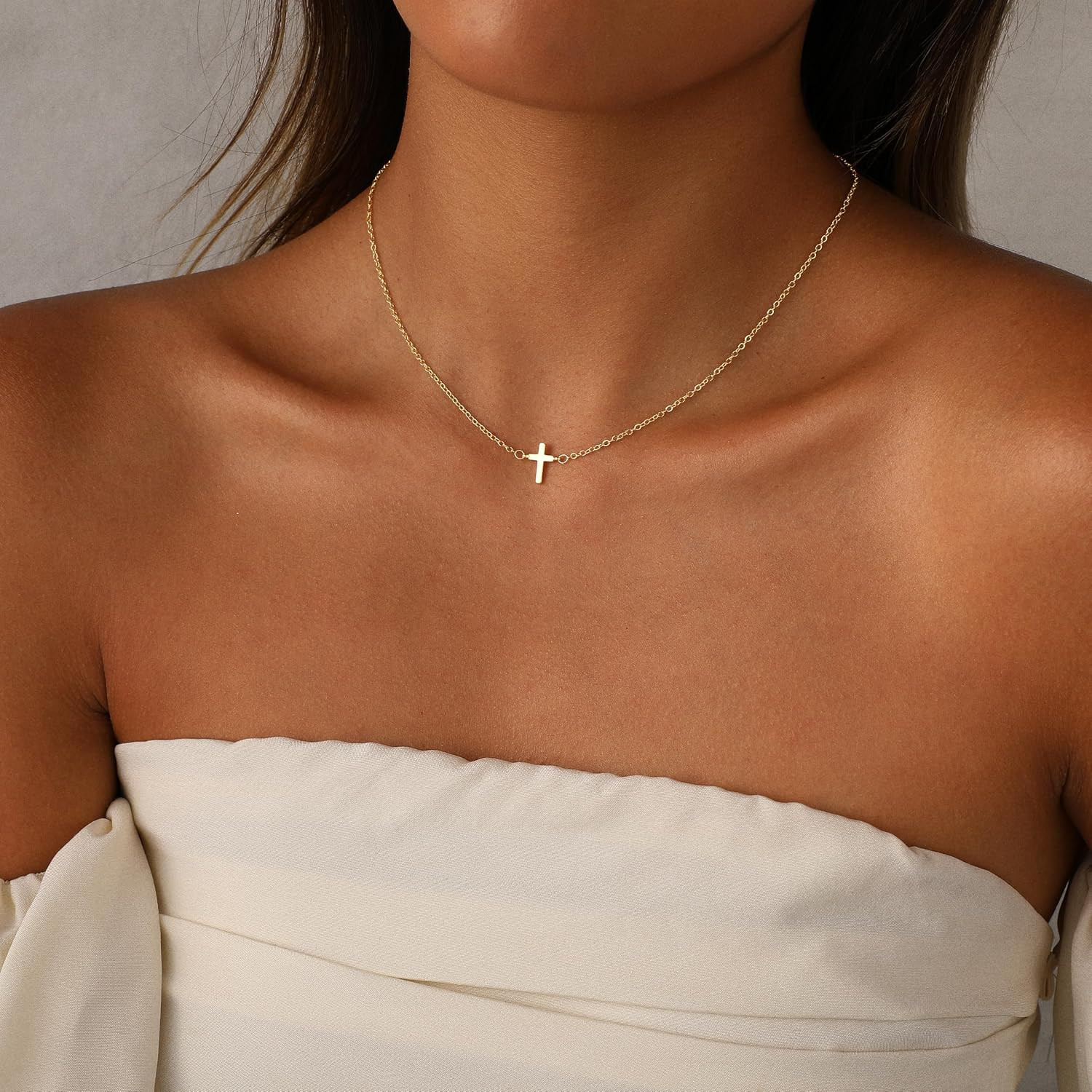 Cross Necklace for Women 14K Gold Silver Plated Sideways Cross Necklace Set Dain