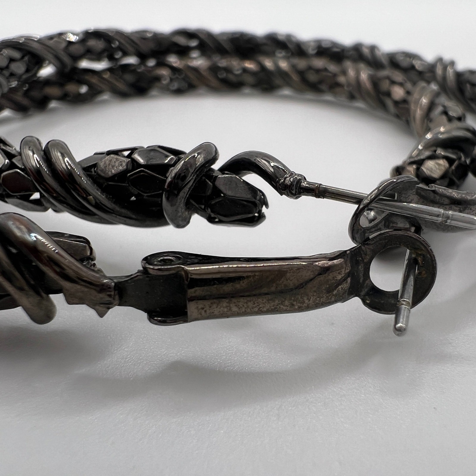 Gunmetal Grey Twisted Rope Textured Large Hoop Earrings Latch Back Statement