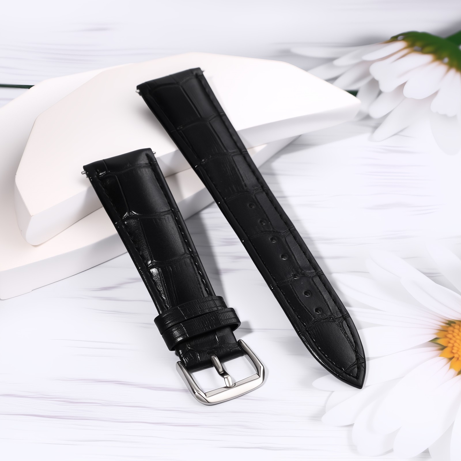 Genuine Leather Replace Stainless Steel Buckle Spare Watch Strap Width18-24mm
