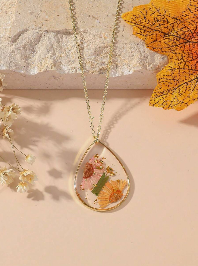 1 PCS Dried Pressed Daisy Real Flower Resin Pendant Necklace Handmade Chain USA