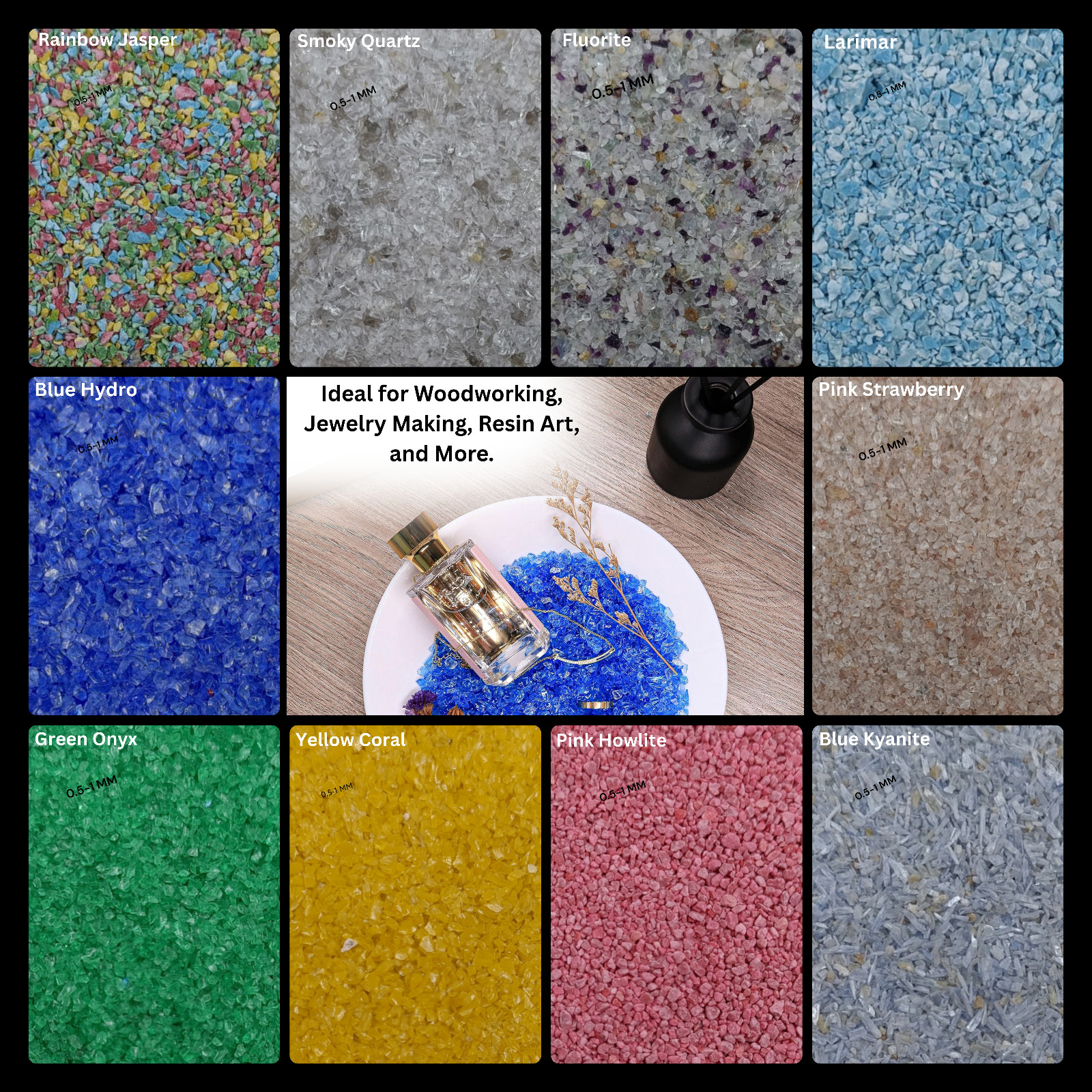 Crushed Gemstone Coarse 75+ Stone 0.5-1 MM Crushed For Ring & Woodworking Inlays