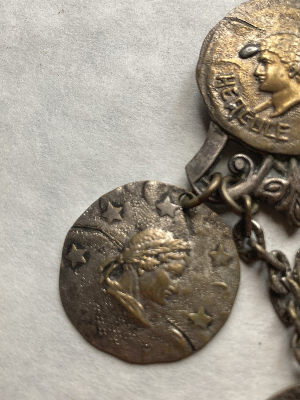 Vintage Brooch Pin Dangle Coins Hercules & Cicero & 2 Others