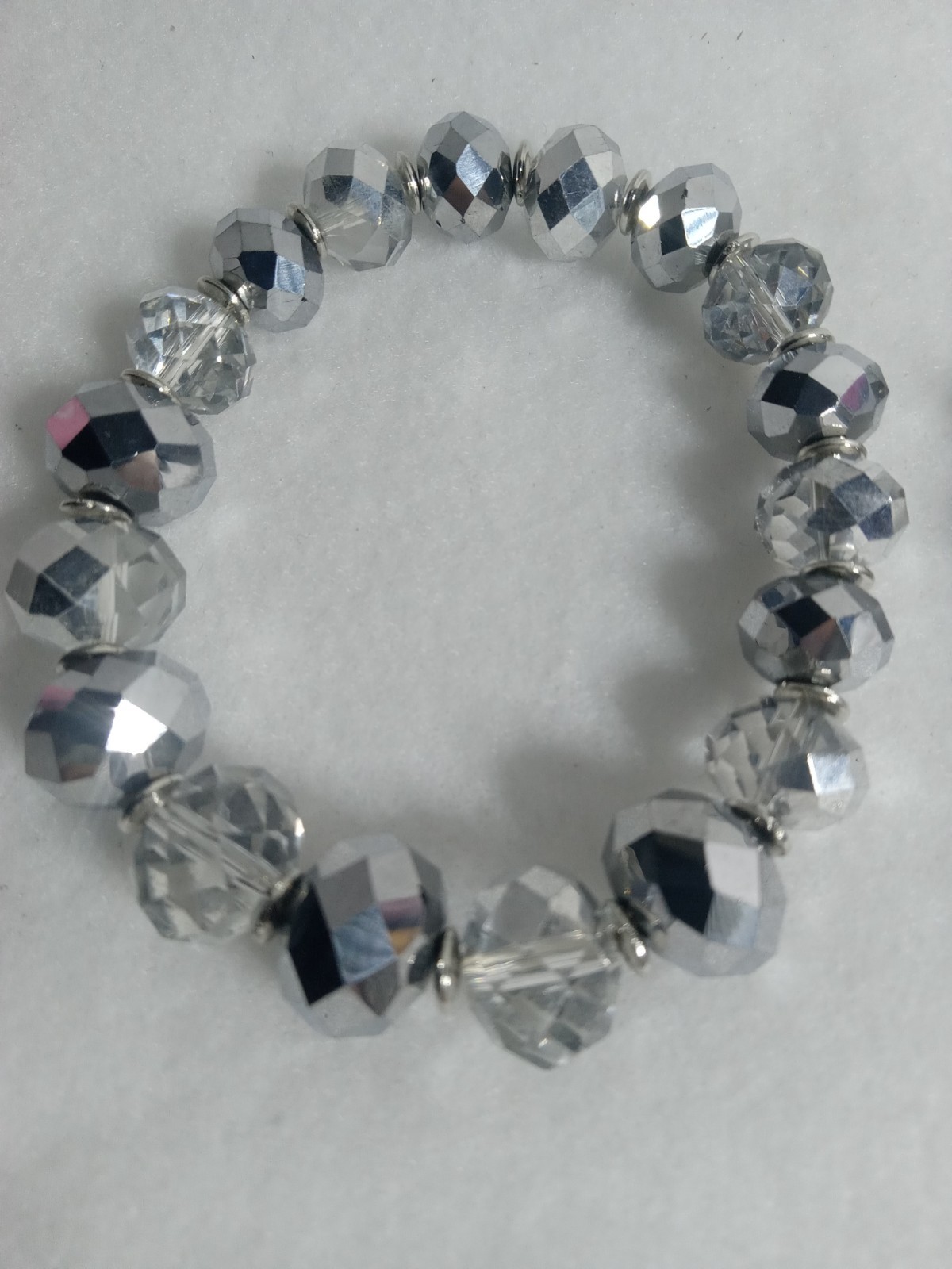 Stretch Beaded Sparkle Bracelets Silver & Clear Beads With Silver Spacers